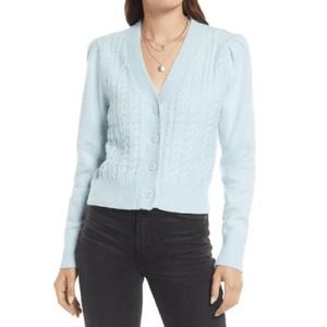 Treasure & Bond Cardigan Small Womens Winter Blue Puff Shoulder Cable Knit